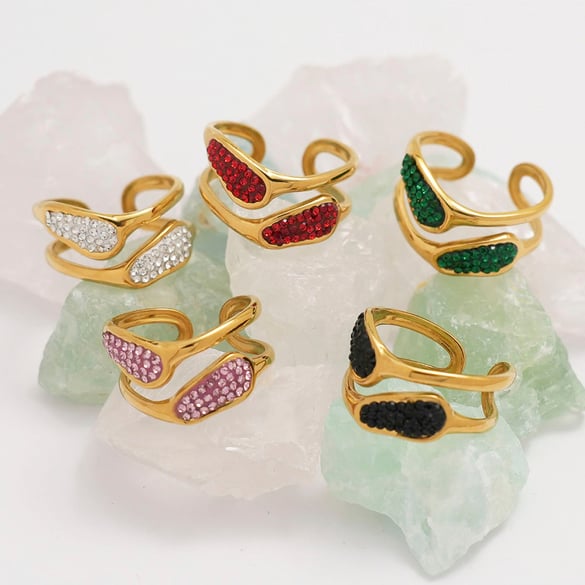 Anillos llamativos de acero inoxidable en color dorado con forma irregular simple de 1 pieza 2