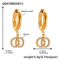 Q047-Golden Double Ring Zircon Earrings Picture7