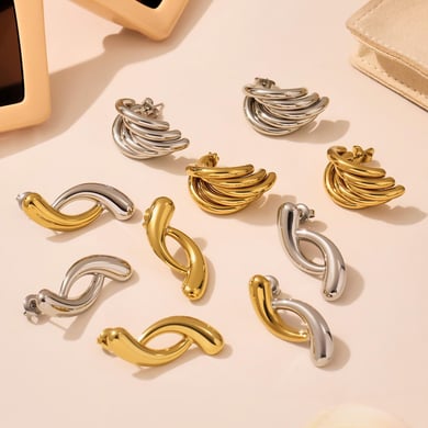 1 Pair Irregular Shape Stainless Steel Gold Color Women's Stud Earrings h5 Picture2