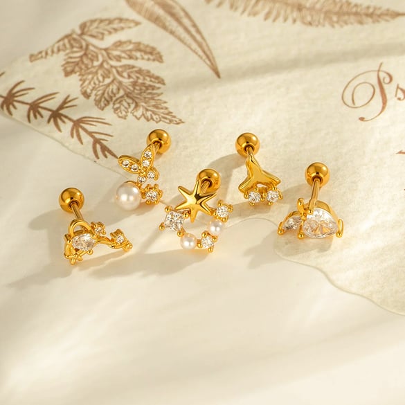 1 Stück Schmetterling Kupfer Gold Farbe Zirkon Piercing Ohrring 2