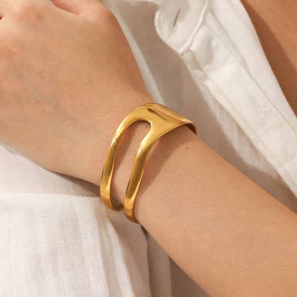 Bracelet jonc creux en acier inoxydable de forme irrégulière pour femme, 1 pièce 2