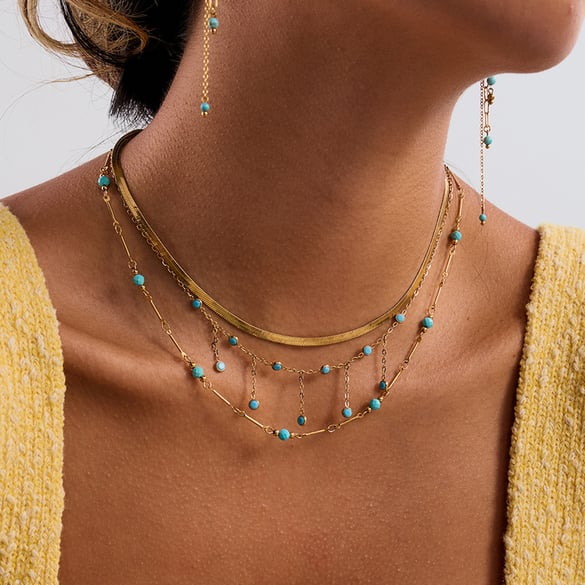 1 Piece Classic Calaite Stainless Steel Gold Color Natural Stone Women's Chain Necklaces 2