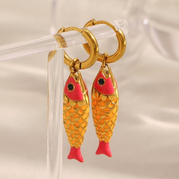 1 Pair Vivid Fish Stainless Steel Gold Color Women's Drop Earrings
