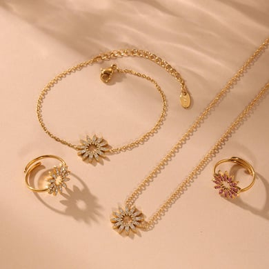 Luxurious Sun Stainless Steel Gold Color Women's Jewelry Sets h5 Picture2