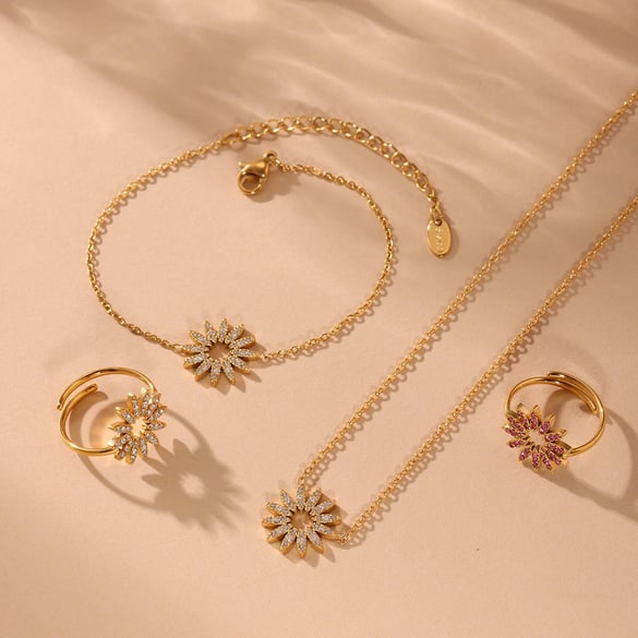 Luxurious Sun Stainless Steel Gold Color Women's Jewelry Sets