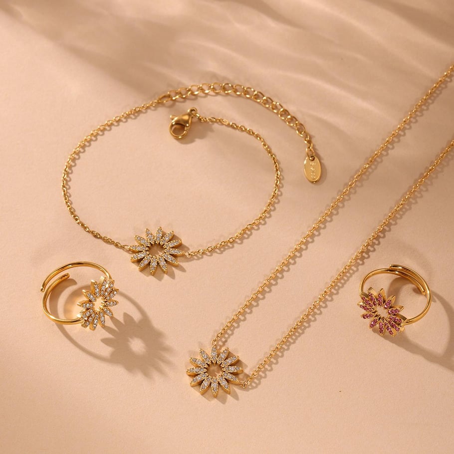 Luxurious Sun Stainless Steel Gold Color Women's Jewelry Sets Picture2