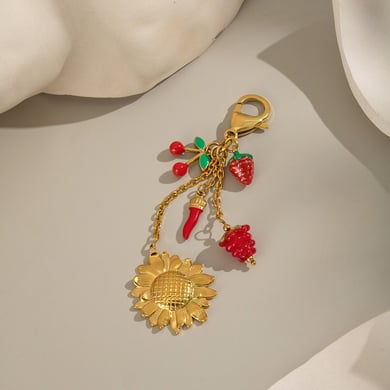 1 Piece Fruit Stainless Steel Gold Color Keychain h5 Picture5