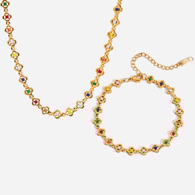 Colorful Flower Stainless Steel Gold Color Women's Jewelry Sets h5 Picture6