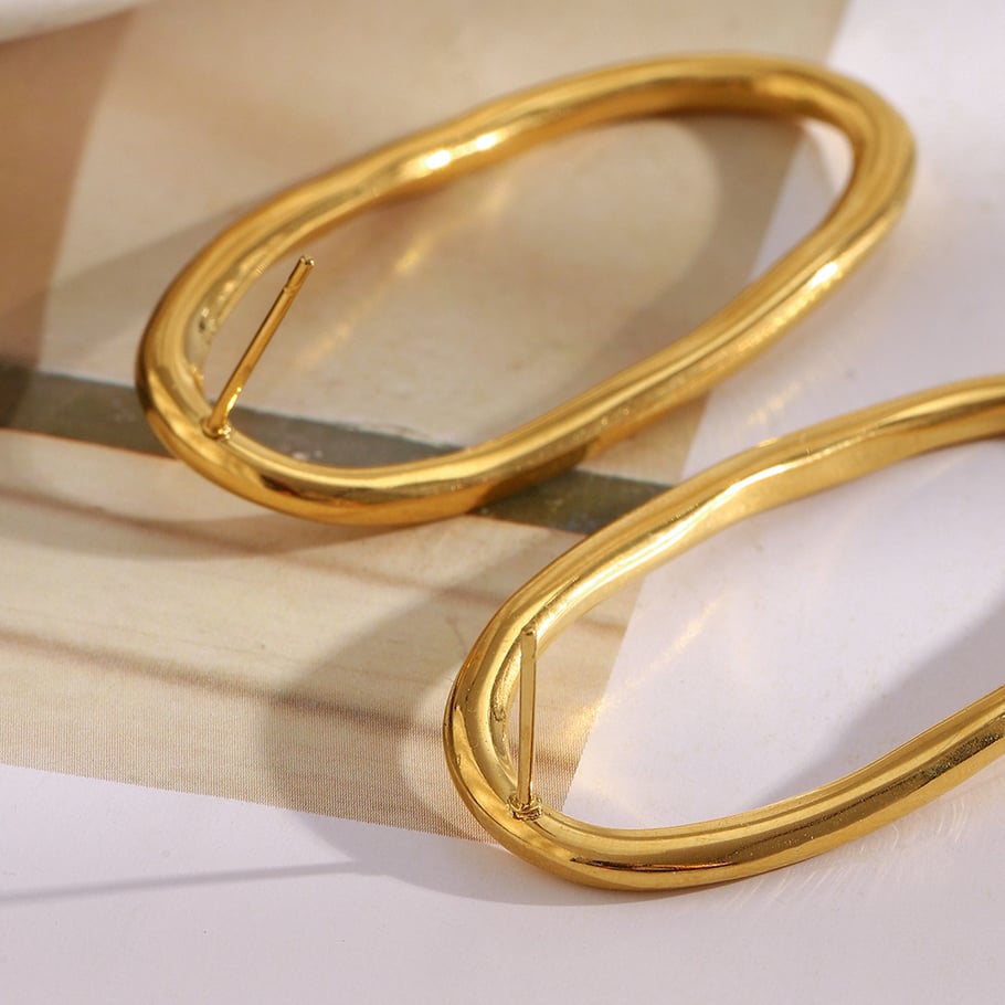 1 Pair Simple Oval Stainless Steel Gold Color Women's Stud Earrings Picture4
