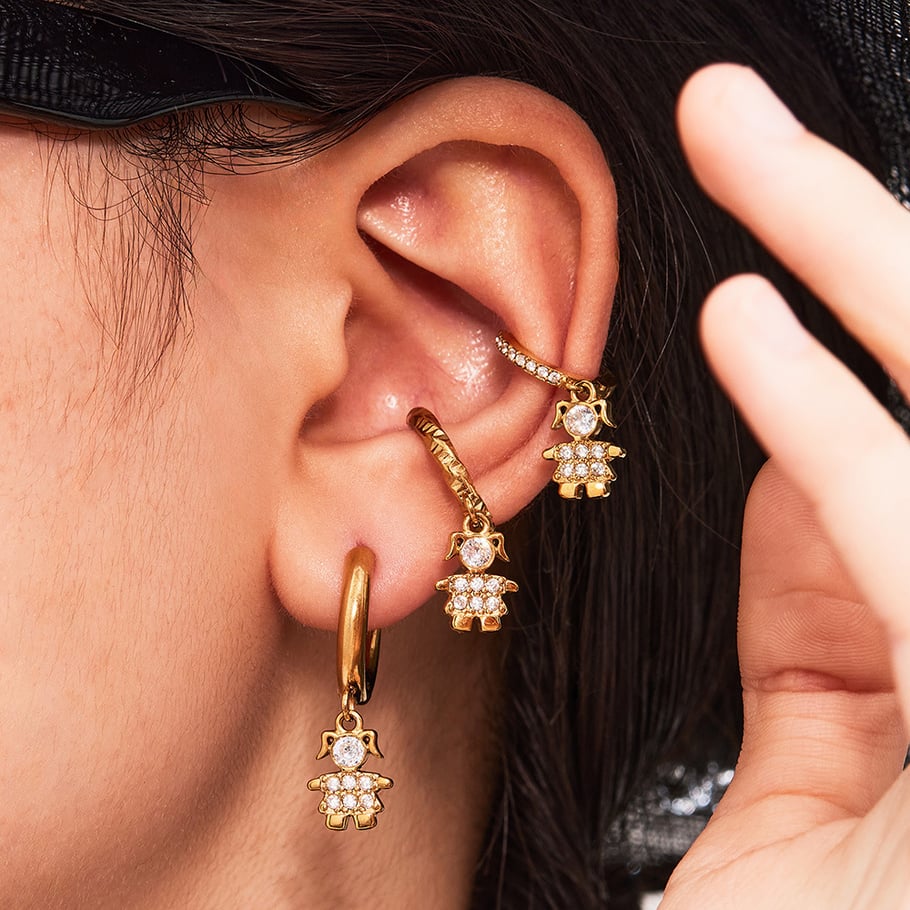 1 Pair Cute Monkey Stainless Steel Gold Color Zircon Women's Drop Earrings Picture6