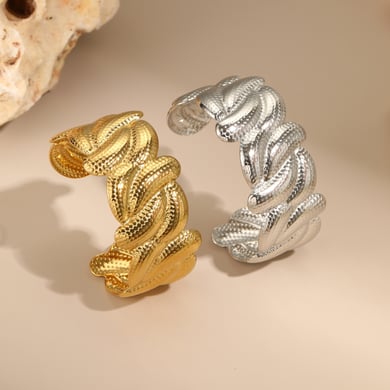 1 Piece Luxurious  Elegant Lines Thread Stainless Steel  Women's Cuff Bracelets h5 Picture3