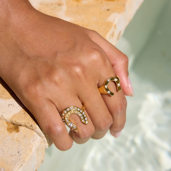 1 Piece Luxurious Horseshoe-shaped Stainless Steel Gold Color Statement Rings