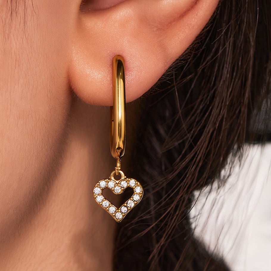 1 Pair Exquisite Heart Stainless Steel Gold Color Zircon Women's Drop Earrings Picture3