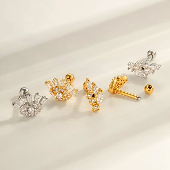1 Adet Şeytan Gözü Bakır Altın Rengi Zirkonyum Piercing Küpe