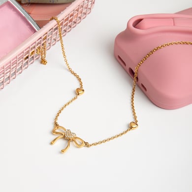 1 Piece Romantic Bow Knot Butterfly Stainless Steel Gold Color Women's Pendant Necklaces h5 Picture5
