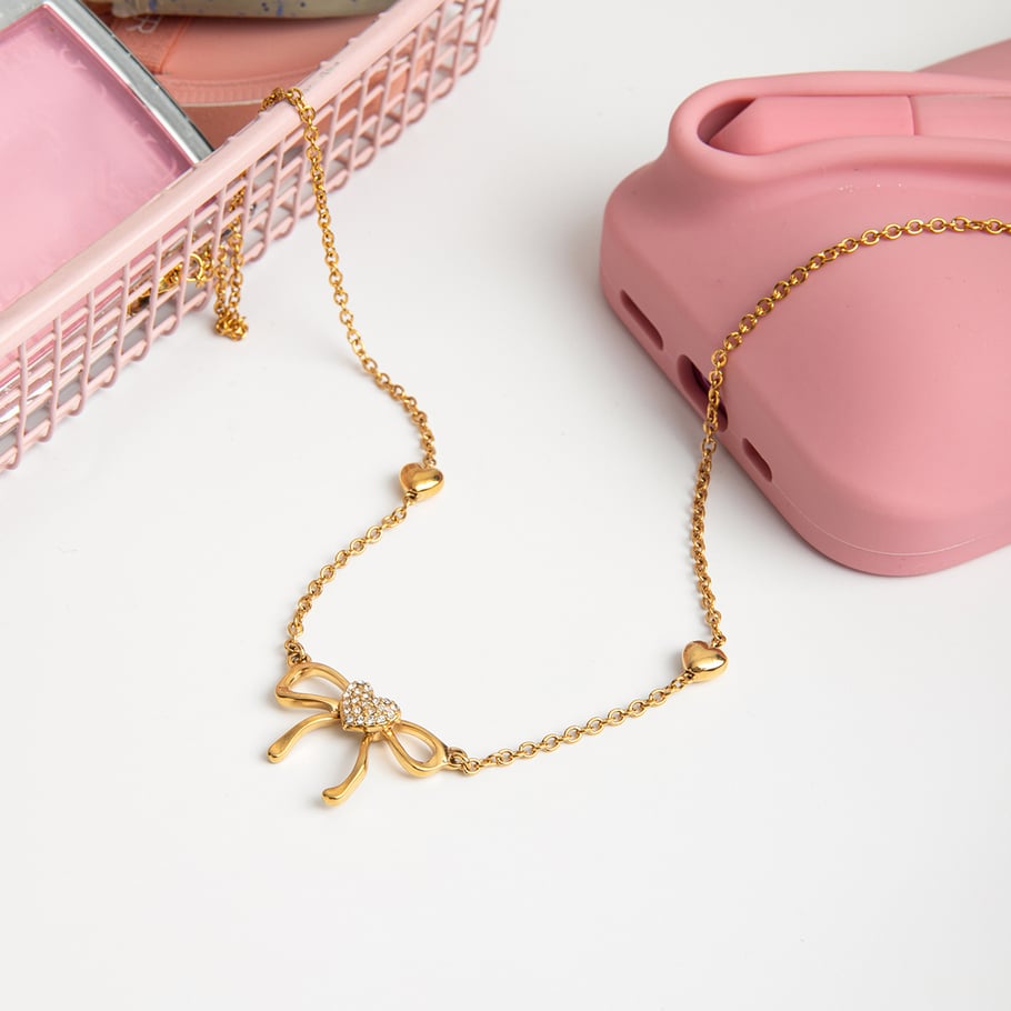 1 Piece Romantic Bow Knot Butterfly Stainless Steel Gold Color Women's Pendant Necklaces Picture5