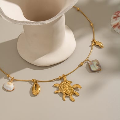 Collier pendentif en acier inoxydable couleur or en forme de coquillage, 1 pièce h5 Image5