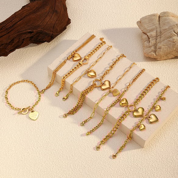 1 Piece Heart Stainless Steel Gold Color Charm Bracelet 2