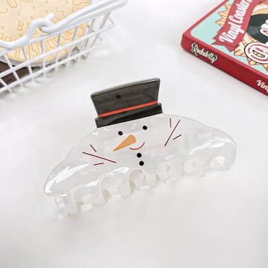 1 pince à cheveux en PVC pour femme, motif bonhomme de neige de Noël h5 