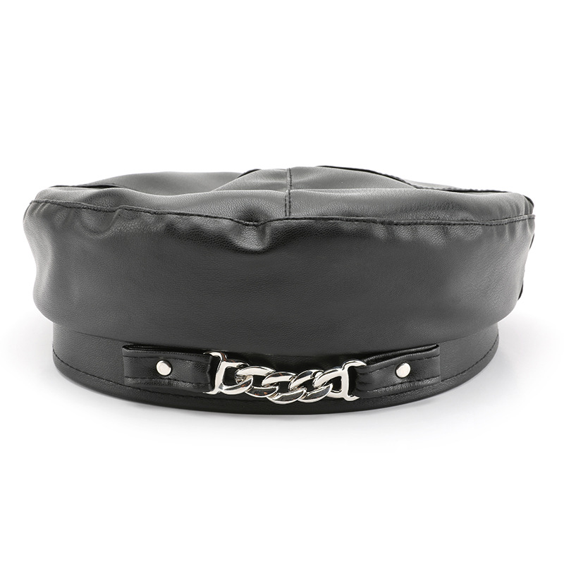 1 Piece Ins Style Solid Color PU Beret Picture3