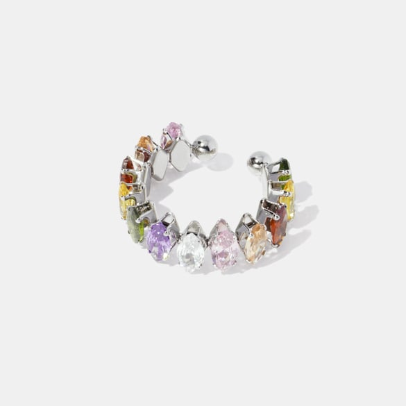 1 Piece Luxurious Circle Stainless Steel Gemstone Ring