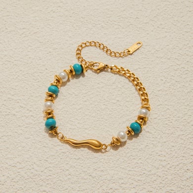 1 Piece Retro Calaite Beads Chain Stainless Steel Gold Color Women's Beaded Bracelets h5 Picture7