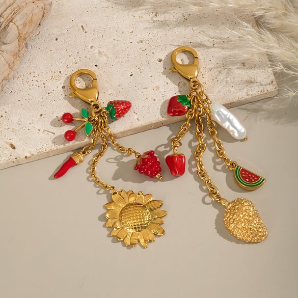 1 Piece Fruit Stainless Steel Gold Color Keychain
