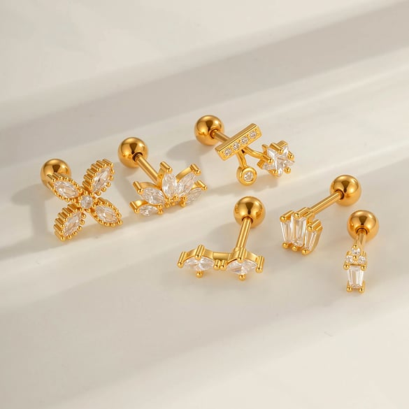 1 Piece Star Copper Gold Color Zircon Piercing Earring 2