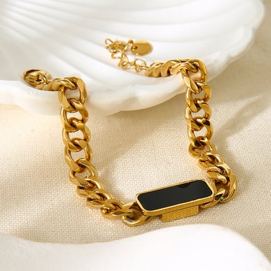 Pulsera clásica de cadena rectangular de acero inoxidable color dorado para mujer (1 unidad) h5 Imagen2