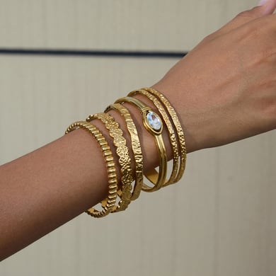 1 Piece Circle Hammered Texture Stainless Steel Gold Color Women's Cuff Bracelets h5 Picture4