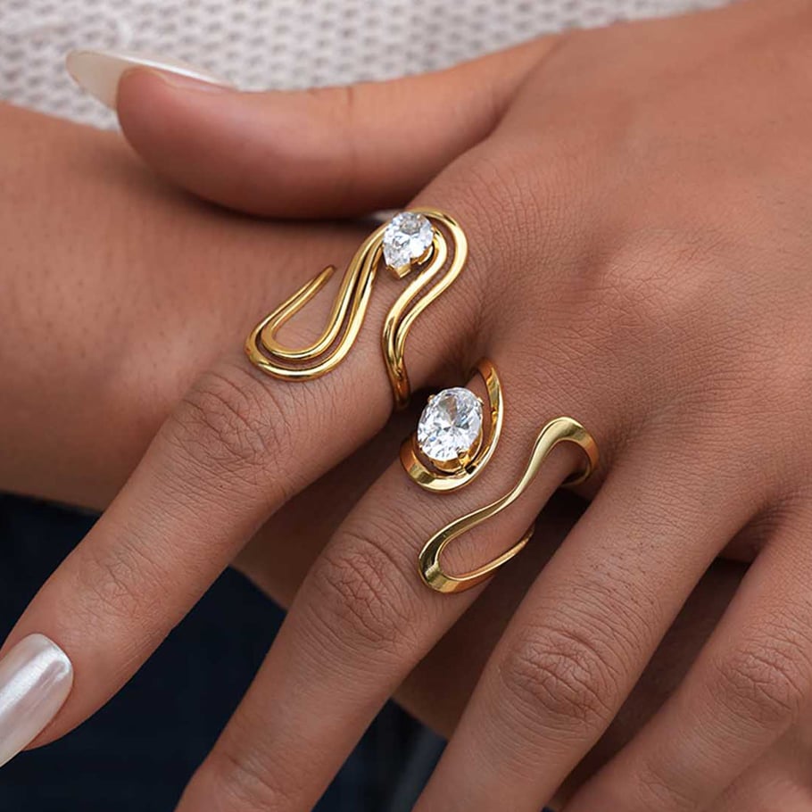 1 Piece Casual Irregular Shape Stainless Steel  Gold Color  Zircon Statement Rings Picture4