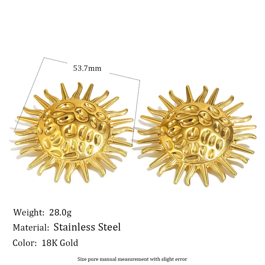 1 Pair Sun Hammered Texture Stainless Steel Gold Color Women's Stud Earrings Picture2
