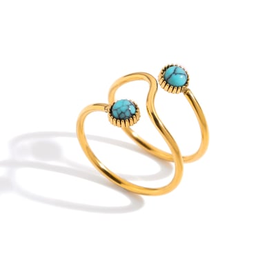 Anillo de acero inoxidable con forma de mariposa, estilo retro, color dorado y piedra natural. h5 