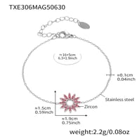 TXE306-Rose Red 5A Zircon Sunflower Steel Bracelet 15+5cm Picture8