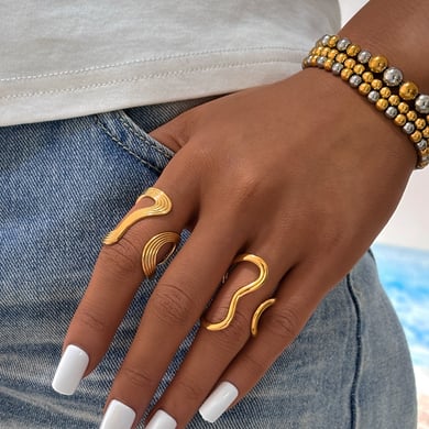 Anelli da donna in acciaio inossidabile color oro con linee casual, 1 pezzo h5 Immagine5