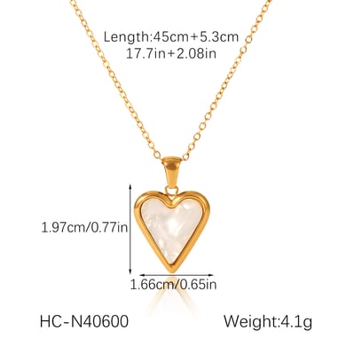 Collier avec pendentif classique en forme de cœur et coquillage en acier inoxydable doré pour femme, 1 pièce h5 Image2