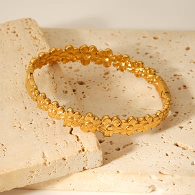 1 Piece Simple  Daily Flower Stainless Steel  Gold Color  Women's Bangles h5 Picture4