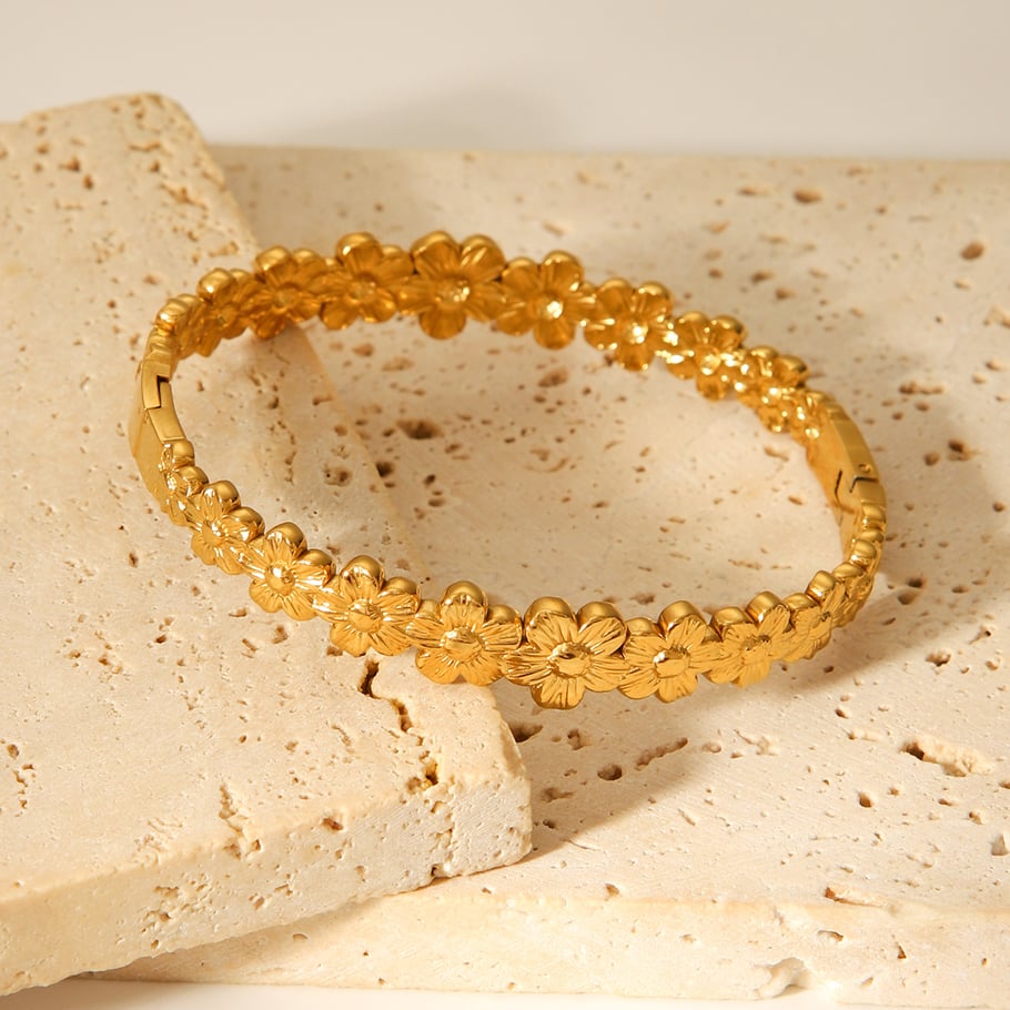 1 Piece Simple  Daily Flower Stainless Steel  Gold Color  Women's Bangles Picture4