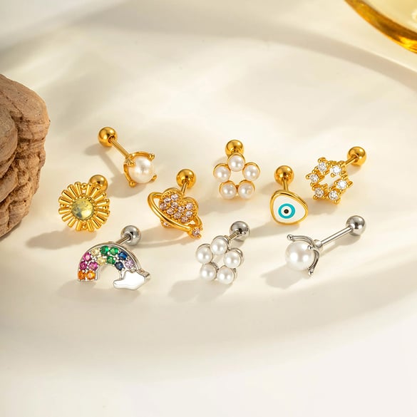 Boucle d&#39;oreille piercing en forme de cœur en cuivre doré et zircon 2