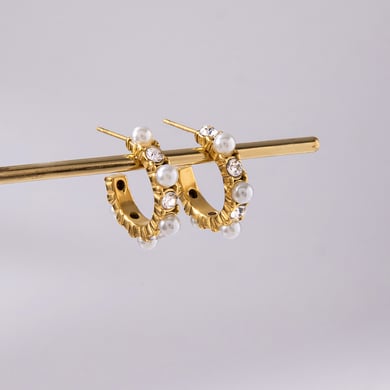 1 paio di eleganti orecchini a cerchio da donna in acciaio inossidabile color oro con zirconi h5 Immagine5