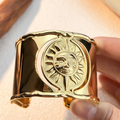 1 Piece Sun Stainless Steel Gold Color Cuff Bracelet h5 Picture2