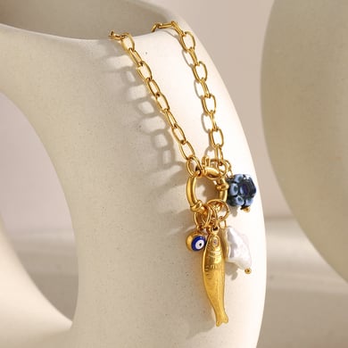 1 Piece Whimsical Fish Stainless Steel Gold Color Women's Pendant Necklaces h5 Picture4