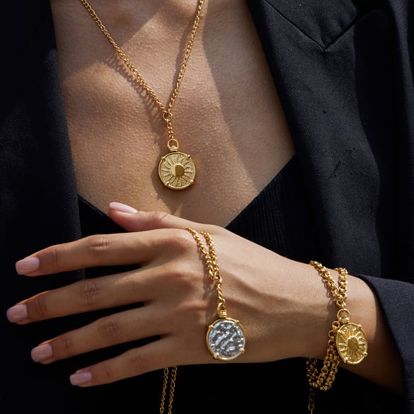 Classic Sun Two-sided Stainless Steel Gold Color Women's Jewelry Sets 2