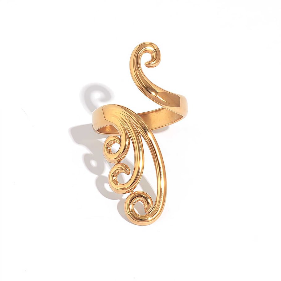 Bague simple en acier inoxydable de forme irrégulière, couleur or, 1 pièce 