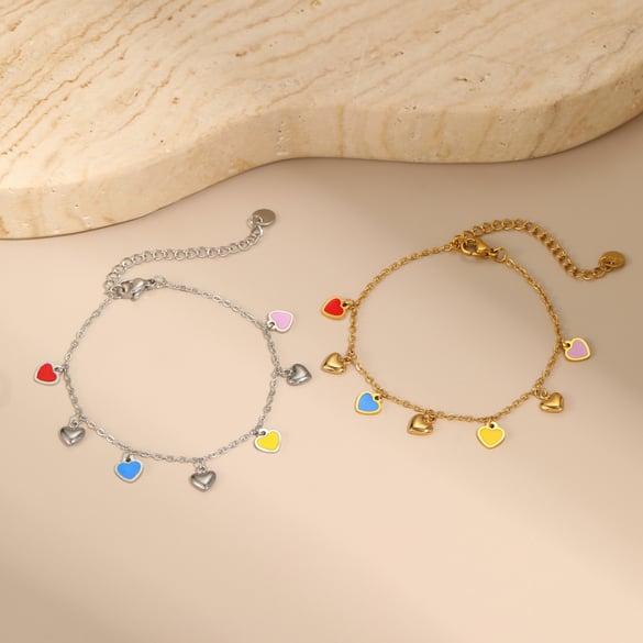1 Piece Simple Series Sweet Heart Stainless Steel Women's Chain Bracelets