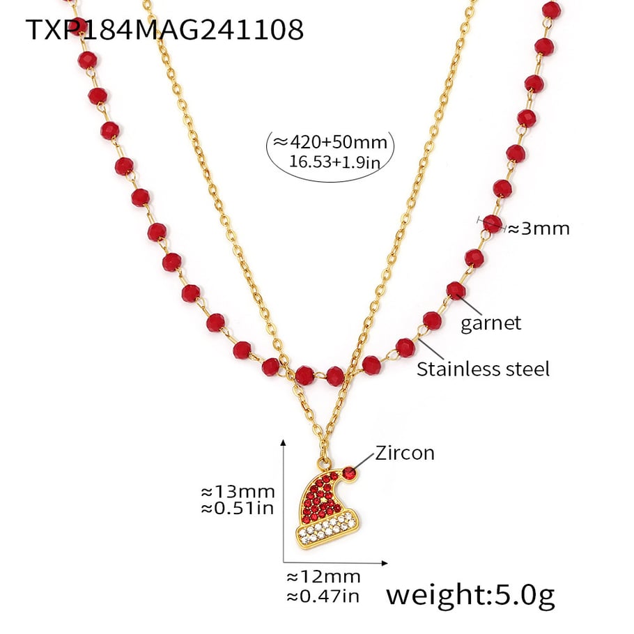 Set di gioielli da donna in acciaio inossidabile color oro con cappello di Babbo Natale e zirconi 