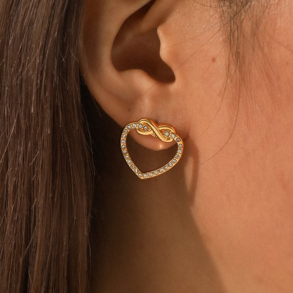 1 paire de boucles d&#39;oreilles à tige simples en acier inoxydable avec cœur et zircon couleur or pour femme 2