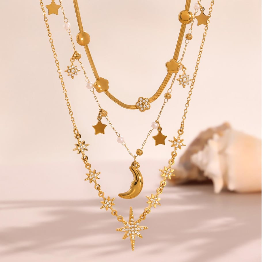1 Piece Luxurious Star Stainless Steel Gold Color Women's Pendant Necklaces Picture2