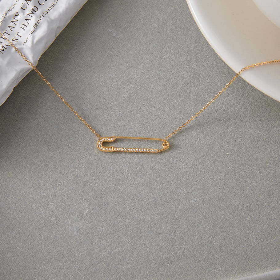 1 pezzo classico di graffetta in acciaio inossidabile color oro, collana con ciondolo da donna Immagine6