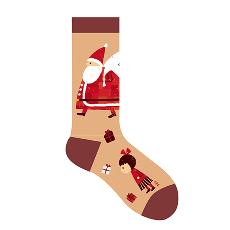 1 paire de chaussettes mi-mollet élégantes en coton à blocs de couleurs pour femme, idéales pour Noël Image3